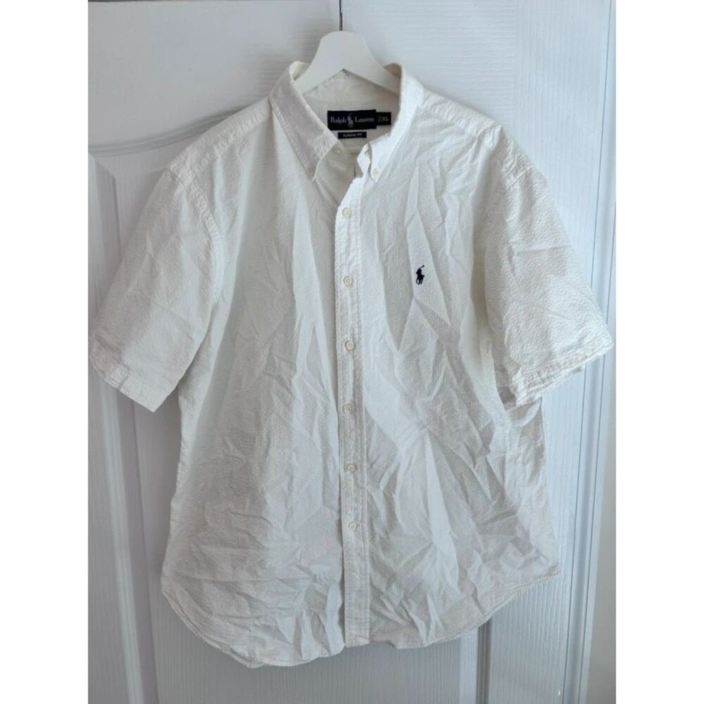 Polo Ralph Lauren Men White Seersucker Classic Fit XL Preppy Old Money Minimalis